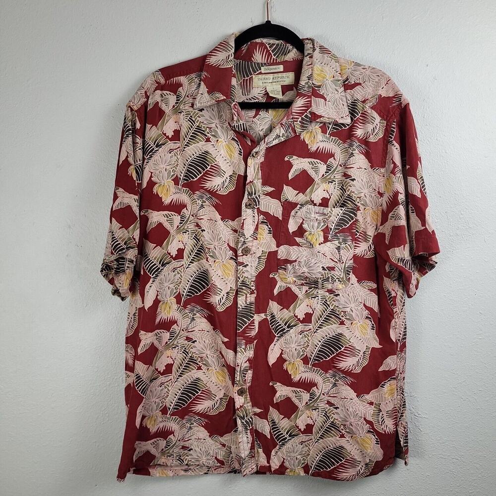Island Republic Silknosic Mens Multicolor Floral Button Up Shirt Size Large